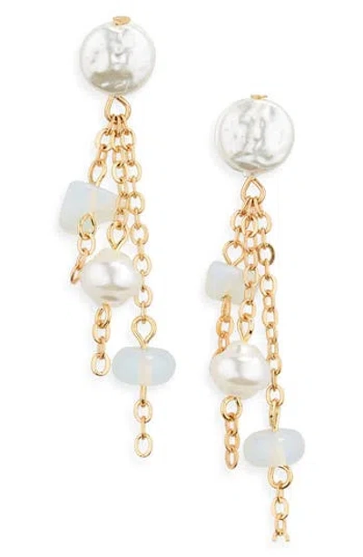 Stephan & Co. Imitation Pearl & Chain Tassel Earrings In Gold