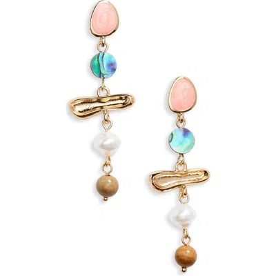 Stephan & Co. Imitation Pearl & Mixed Shell Linear Drop Earrings In Gold