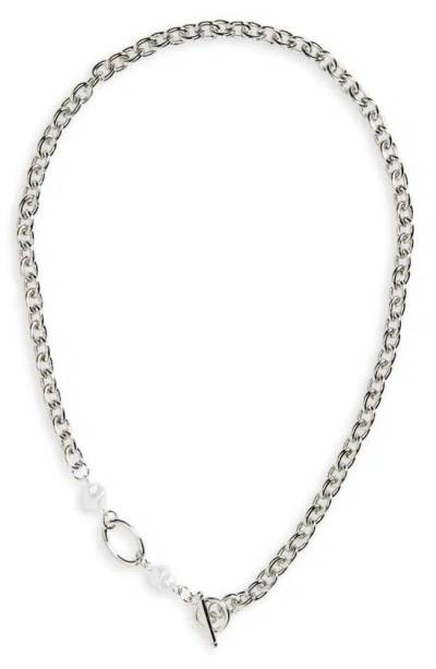 Stephan & Co. Imitation Pearl Toggle Link Chain Necklace In Metallic