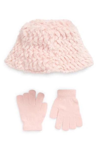 Stephan & Co. Kids' Faux Fur Bucket Hat & Gloves Set In Pink