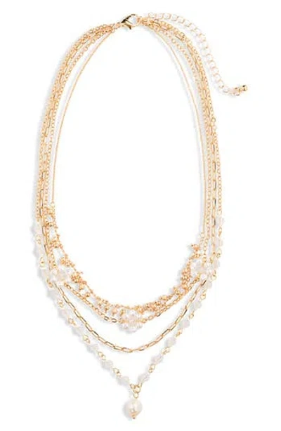 Stephan & Co. Layered Imitation Pearl & Crystal Chain Necklace In Gold