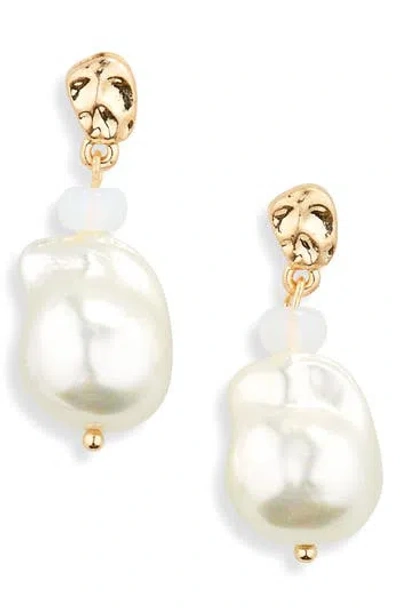Stephan & Co. Molten Stud Imitation Pearl Drop Earrings In White