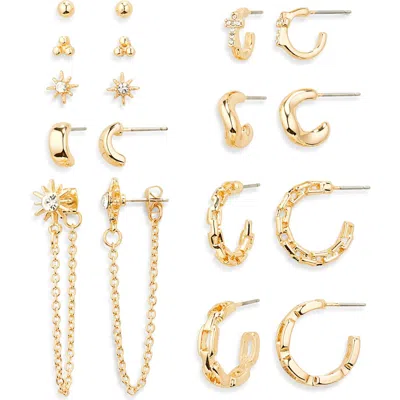 Stephan & Co. Set Of 9 Assorted Stud & Hoop Earrings In Gold