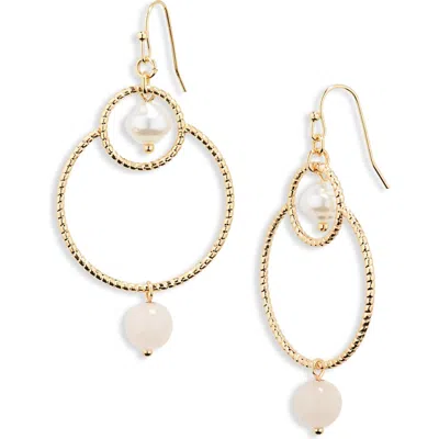 Stephan & Co. Stone & Imitation Pearl Front Facing Hoop Earrings In Gold