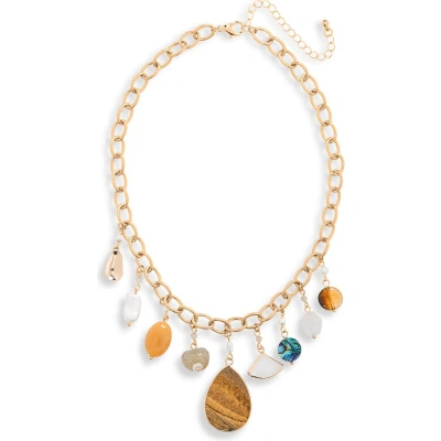 Stephan & Co. Stone & Imitation Pearl Statement Necklace In Gold