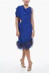 Stephan Janson Asymmetric Paris Silk Dress With Ostrich Feathered Bottom