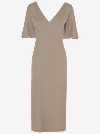 STEPHAN JANSON BEIGE SILK SATIN TURN DRESS