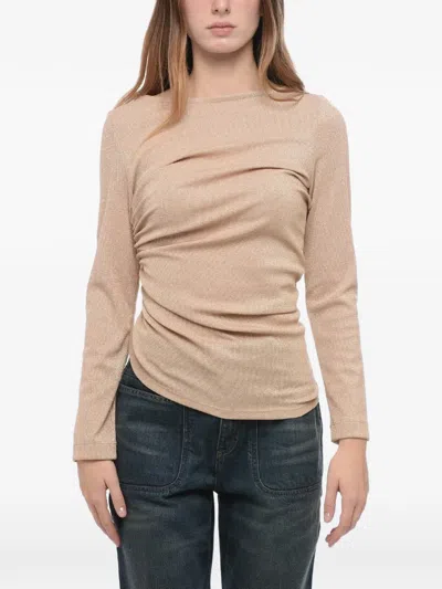 Stephan Janson Draped-detail Glitter-knit Top In Brown