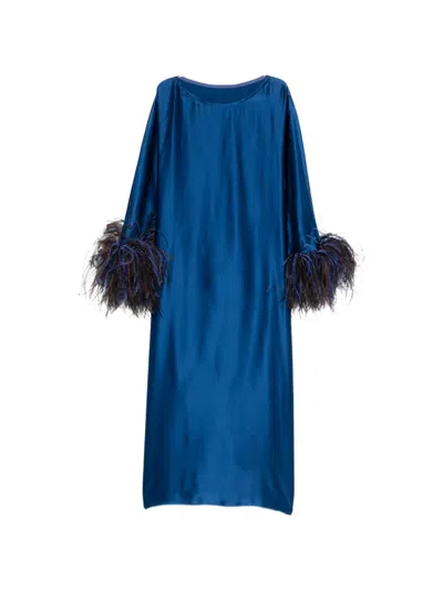 Stephan Janson Feather-trim Midi Dress In Blue