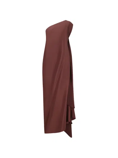 Stephan Janson One-shoulder Draped Maxi Dress In Brown