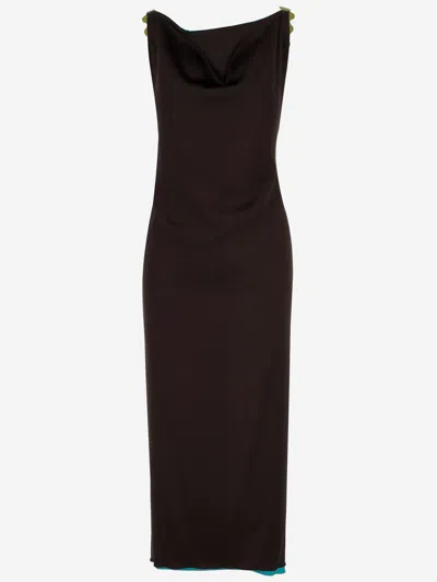 Stephan Janson Silk Satin Reversible Turn Dress In Marrone