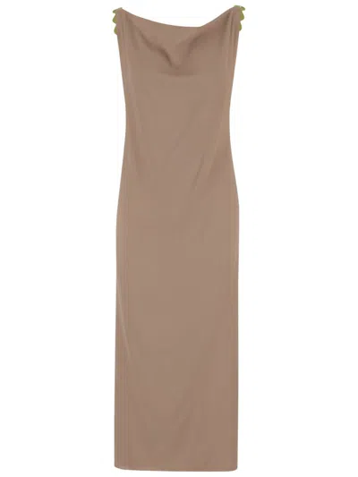 Stephan Janson Silk Satin Turn Dress In Beige
