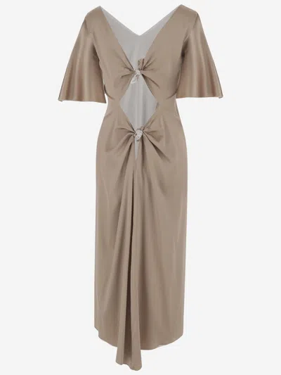 Stephan Janson Silk Satin With Cutout Back Dress In Beige