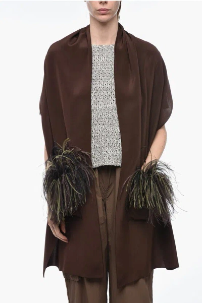Stephan Janson Silk Stole With Feathered Details In Brown