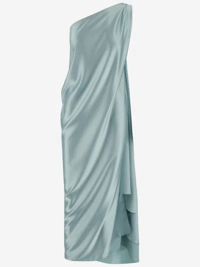 Stephan Janson Turquoise Draped Satin Dress In Blue
