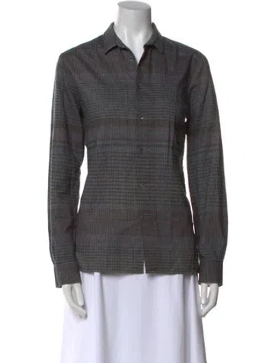 Pre-owned Stephan Schneider Plaid Print Long Sleeve Button-up Top In Gray