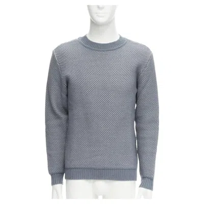 Pre-owned Stephan Schneider Stephen Schneider 100% Textured Waffle Wool Grey Crew Neck Sweater Sz 4 L In Gray