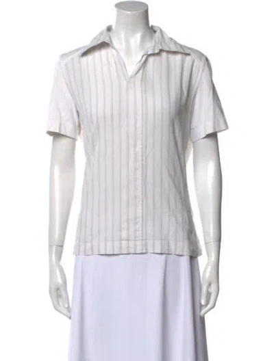 Pre-owned Stephan Schneider Striped Short Sleeve Button-up Top In White