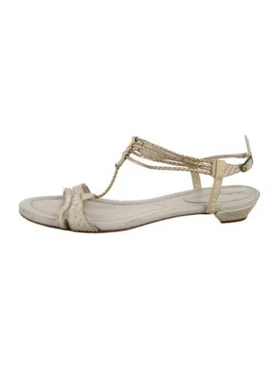 Pre-owned Stephane Kélian Leather Animal Print T-strap Sandals In Multicolor