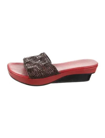 Pre-owned Stephane Kélian Leather Colorblock Pattern Slides In Red