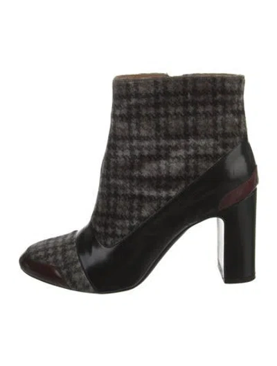 Pre-owned Stephane Kélian Leather Houndstooth Print Boots In Black
