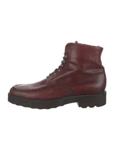 Pre-owned Stephane Kélian Leather Lace-up Boots In Burgundy