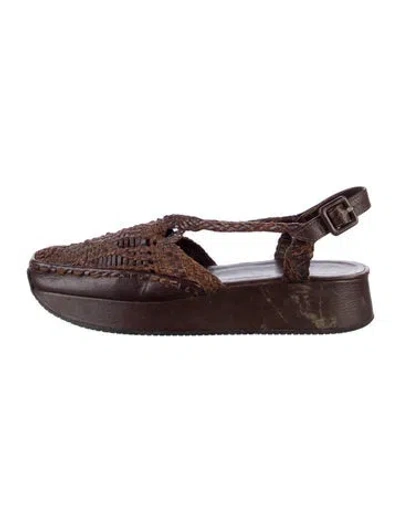 Pre-owned Stephane Kélian Leather Slingback Flats In Brown