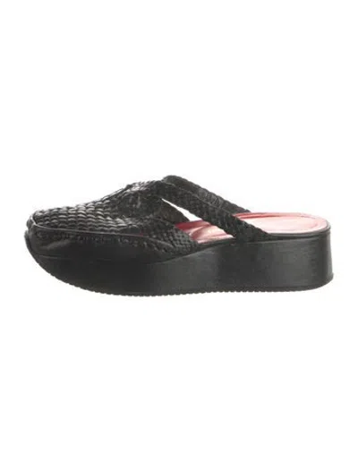 Pre-owned Stephane Kélian Leather Tweed Pattern Mules In Black