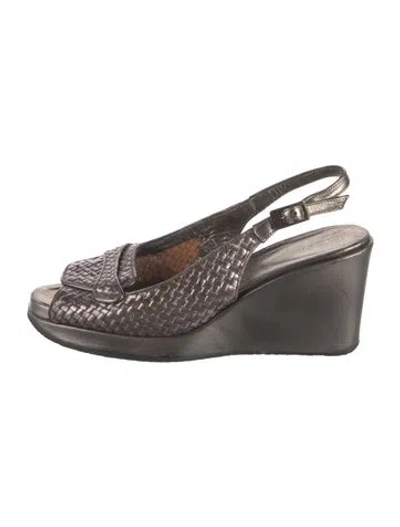 Pre-owned Stephane Kélian Leather Tweed Pattern Slingback Sandals In Brown