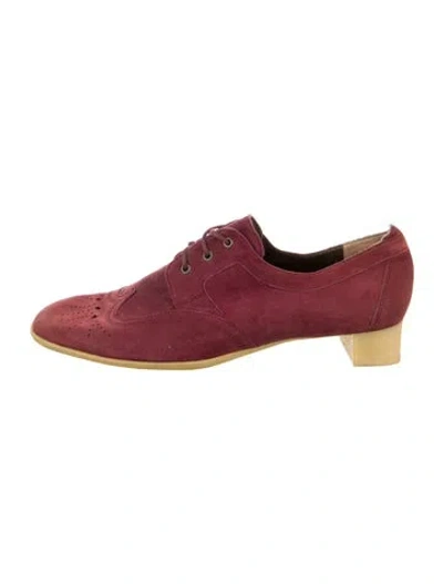 Pre-owned Stephane Kélian Suede Lasercut Accents Oxfords In Burgundy