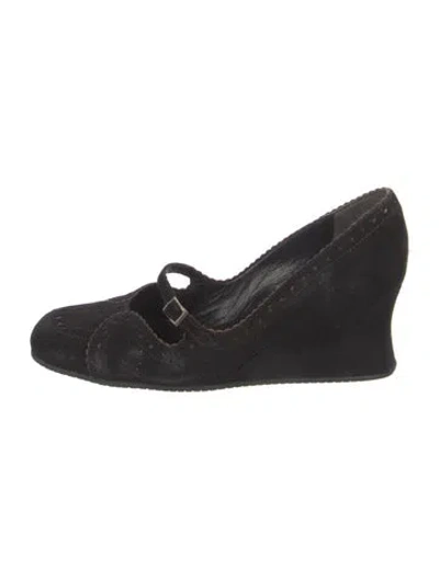 Pre-owned Stephane Kélian Suede Mary Jane Flats In Black