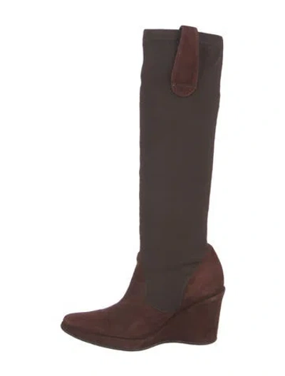 Pre-owned Stephane Kélian Suede Sock Boots In Burgundy