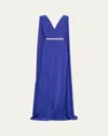 Stephane Rolland Paris Deep V Crepe Gown With Crystal Belt In Blue Klein
