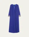 Stephane Rolland Paris Deep V Tunic Silk Gown With Crystal Cuffs In Bleu Klein
