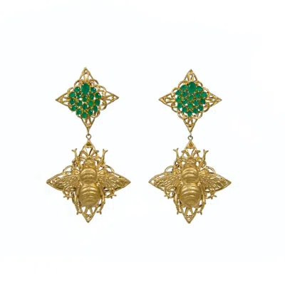 Stephanie Browne Australia Women's Gold / Green Queen Bee Earrings In Multi