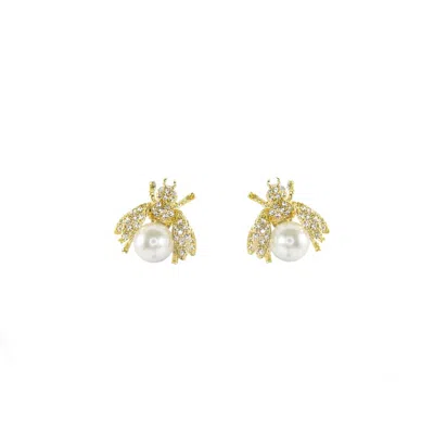 Stephanie Browne Australia Women's Gold / White Bumblebee Earrings - Gold In Multi