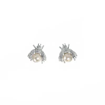 Stephanie Browne Australia Women's White / Silver Bumblebee Earrings - Silver, White In Gray
