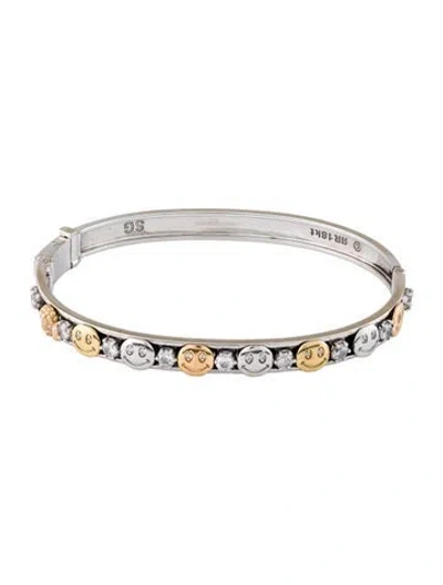 Pre-owned Stephanie Gottlieb 18k Diamond Personalized Slider Hinged Bangle, 6" In Multi