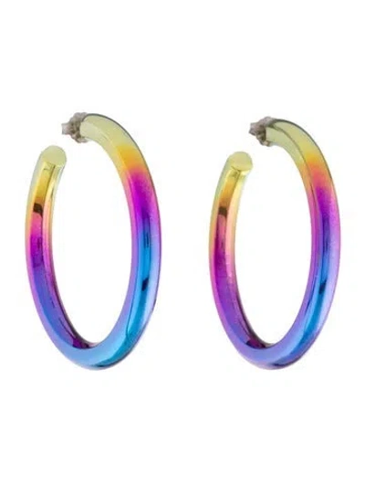 Pre-owned Stephanie Gottlieb Rainbow Tube Electric Hoop Earrings In Multi