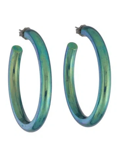 Pre-owned Stephanie Gottlieb Titanium Electric Hoop Earrings In Multi