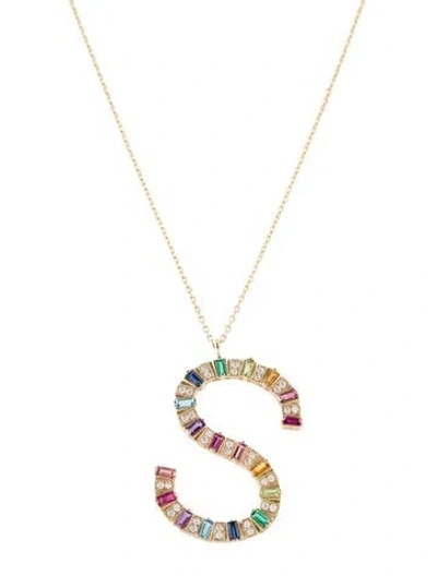 Pre-owned Stephanie Gottlieb X My Story 14k Diamond & Multistone Initial "s" Jumbo Rainbow Necklace, 24"