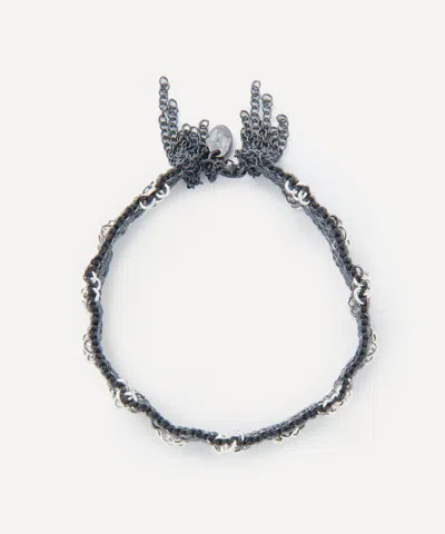 Stephanie Schneider Oxidised Silver Staple Woven Fringe End Chain Bracelet