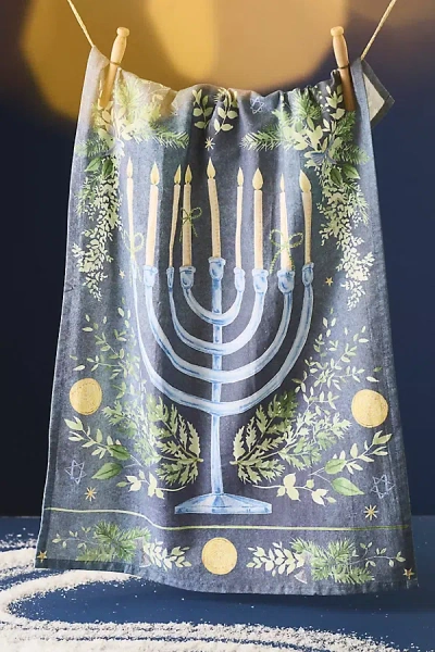Stephanie Tara Menorah Dish Towel In Blue