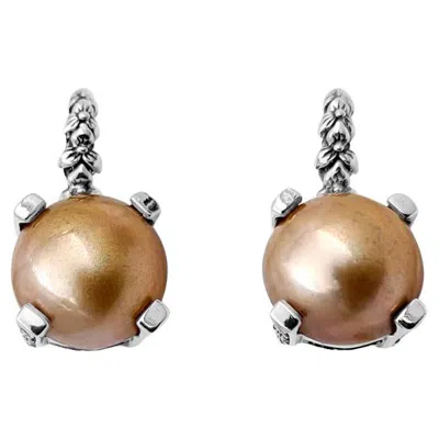 Pre-owned Stephen Dweck 12mm Gold Mabe Pearl Hook Earring With Engraved Sterling Silver In Multi