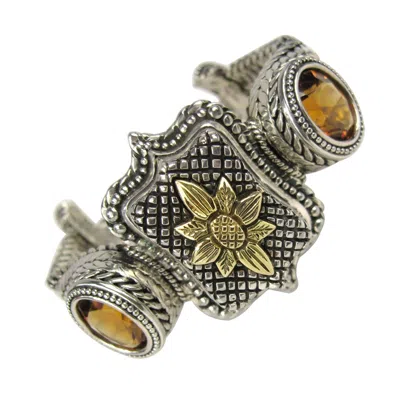 Pre-owned Stephen Dweck 18k Gold & Sterling Silver Bracelet Citrine 1990s In Brown
