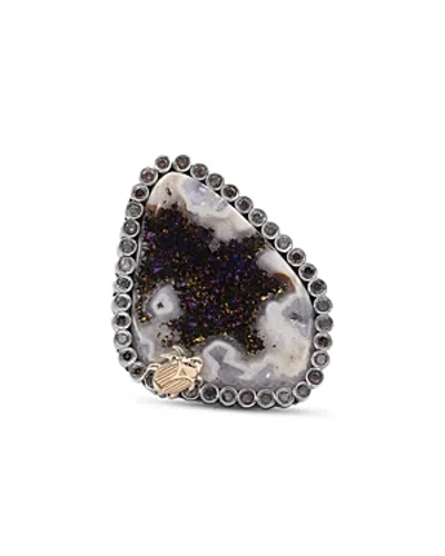 Stephen Dweck 18k Yellow Gold & Sterling Silver One Of A Kind Platinum Valley Druzy & Champagne Diamond Statement In Grey/multi
