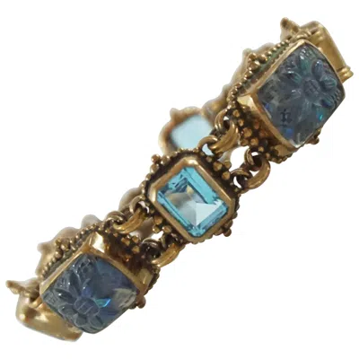 Pre-owned Stephen Dweck 2001 Blue Topaz Crystal Quartz Bronze Bracelet