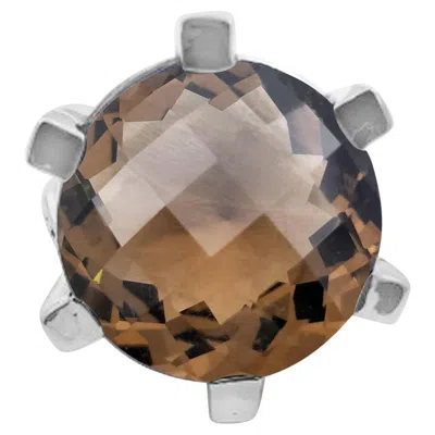 Pre-owned Stephen Dweck 20mm Round Facet Smokey Quartz Gemstone Ring In Sterling Silver
