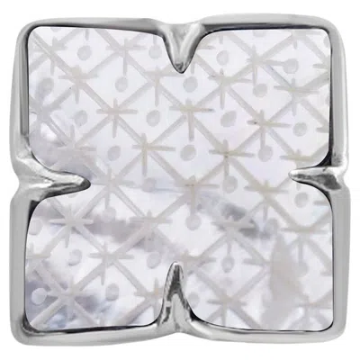 Pre-owned Stephen Dweck 23 X 23 White Clover Mother Of Pearl Carving In Double Side Sterling Silver Ring