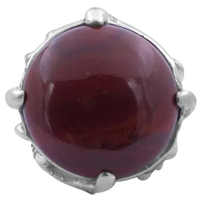 Pre-owned Stephen Dweck 25mm Round Smooth Cabachon Red Jasper Ring In Sterling Silver